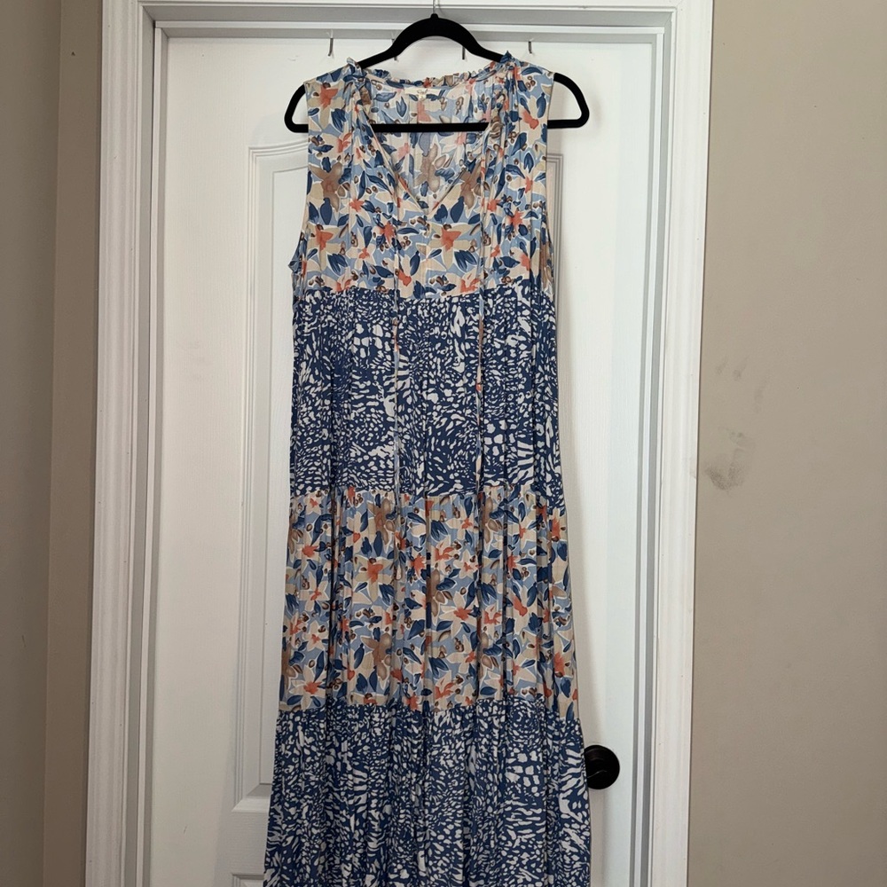 Elegant Blue and Orange Maxi Ensemble